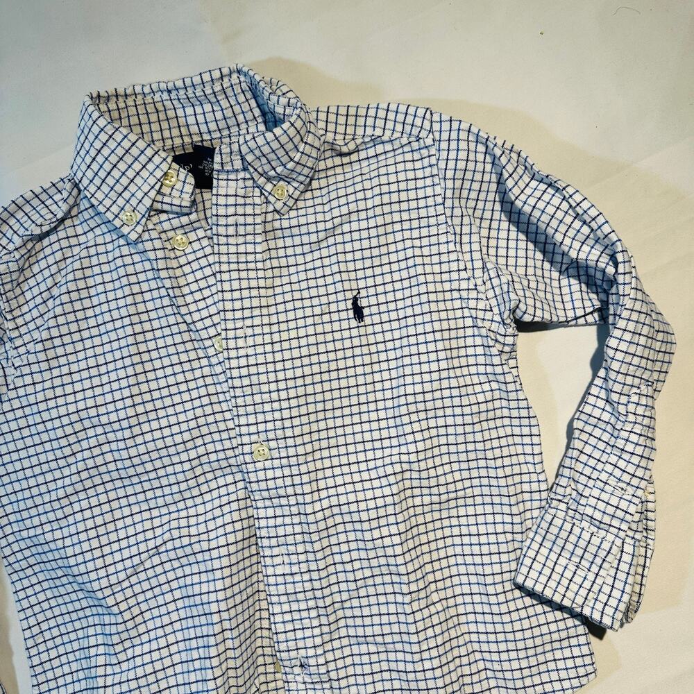 Ralph Lauren Blue & White Checkered Button Down Long Sleeve Top Sz 4/4t